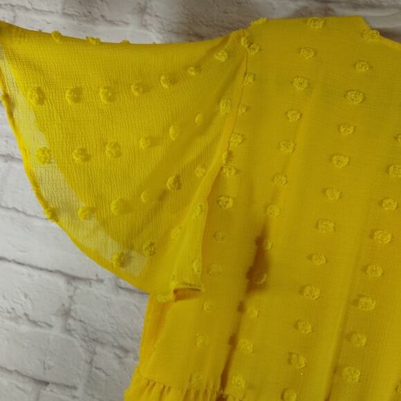 Cato Women's Yellow Swiss Dot O Ring V Neck Flutter Sleeve Flowy Blouse Top M - Picture 13 of 14
